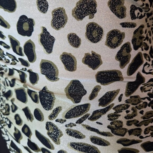 Y2K Leopard Print Mini Dress Size S One Shoulder Khaki Green Glitter Mcbling - Picture 2 of 9